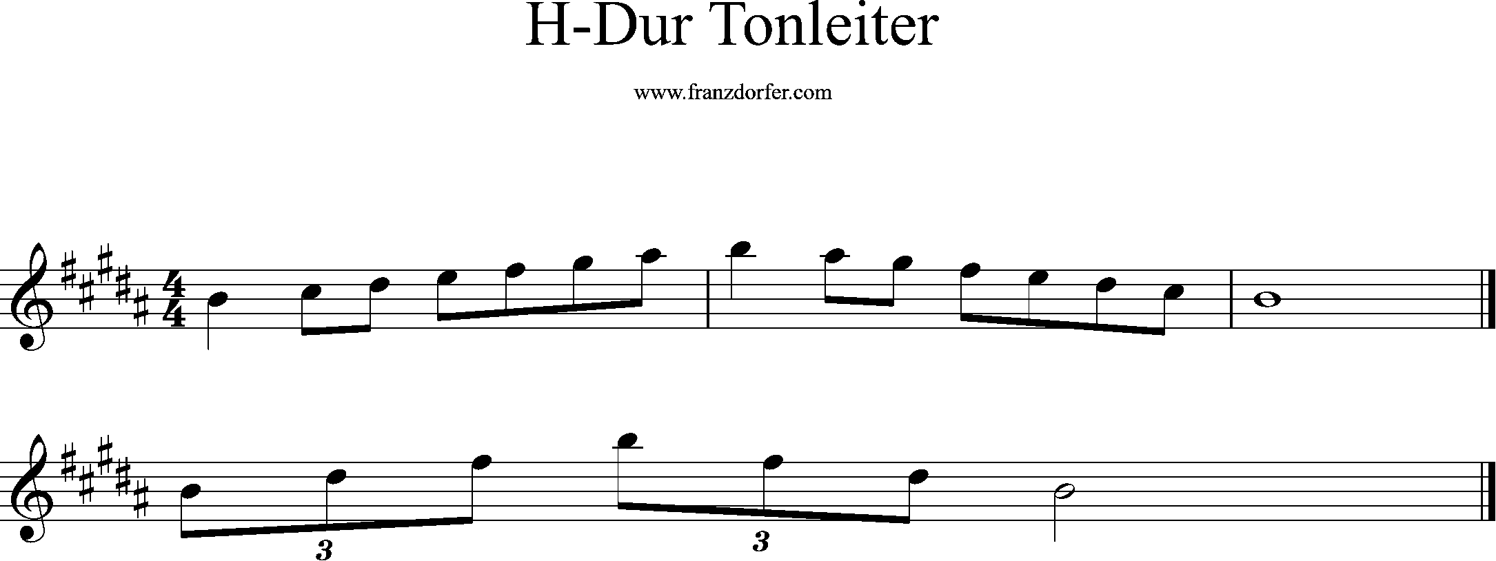 hDur, Tonleiter, violinschlüssel, h1-h2